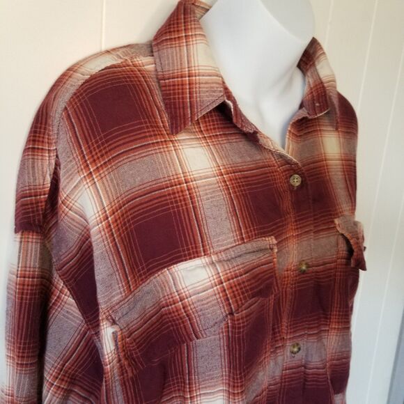 Abercrombie & Fitch Cropped Button Up Flannel Plaid Shirt Size Medium - Picture 4 of 9